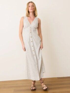 Marine Layer | Camila Striped Button Front Hemp Blend Maxi Dress - Size S